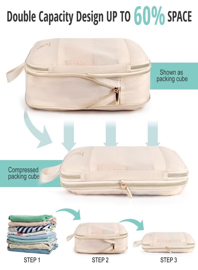 Bunnychill Expandable Compression Packing Cubes for Suitcases,8 Set Lightweight Compressible Travel Packing Organizer for Carry on Suitcase,Organizer Bags Set as Travel Essentials for Women(Beige) - Image 3